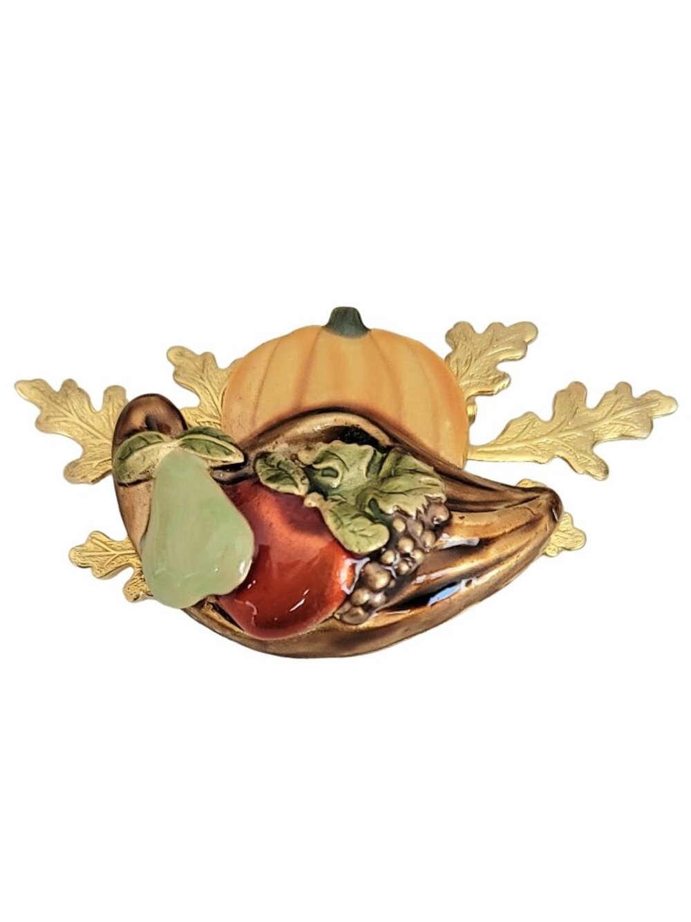 Kenneth Cole Orange Red Cornucopia Pumpkin Autumn Brooch, Signed K571